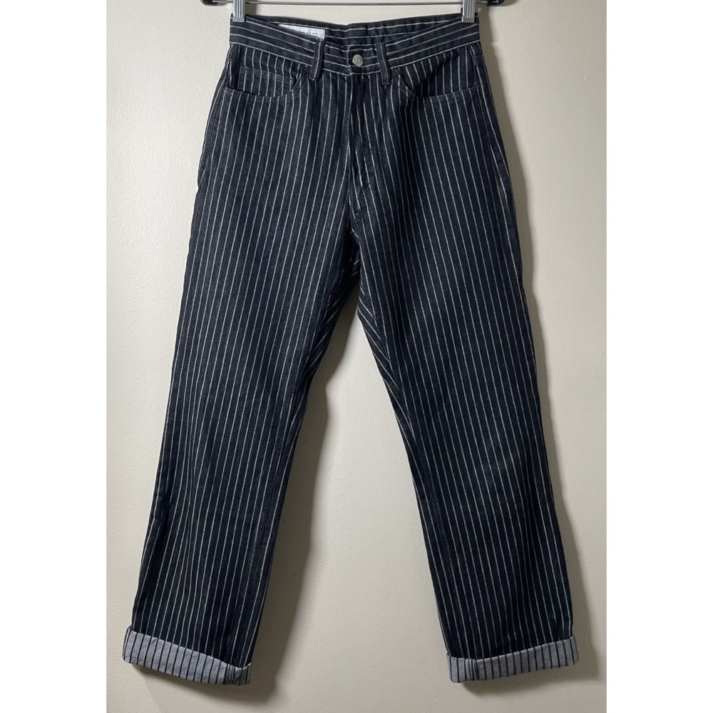 Zara Size 4 Black and White Striped Ankle Straight Leg Jeans Pants High Rise